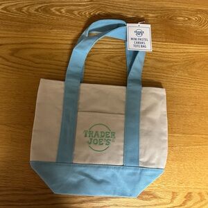 Trader Joe's Mini Canvas Tote Bag Pastel Blue Brand New with Tags